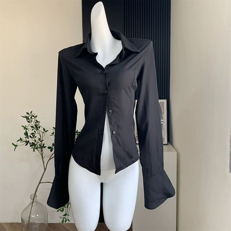 Street Fashion In Korea - Gidyq Women Black Bandage Shirts Korean