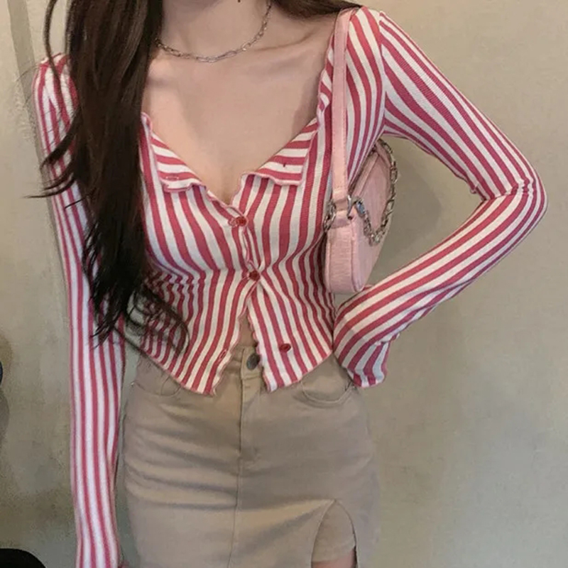 Street Fashion In Korea - MEXZT Vintage Striped Shirts Women Y2K