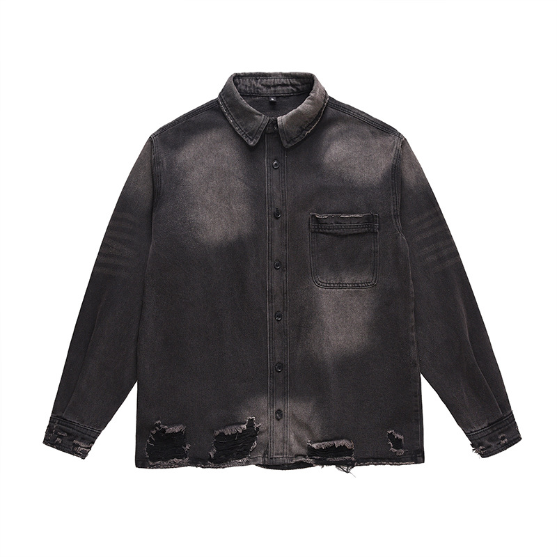 Street Fashion Jacket - Men's High Street Ripped Jeans Jacket
