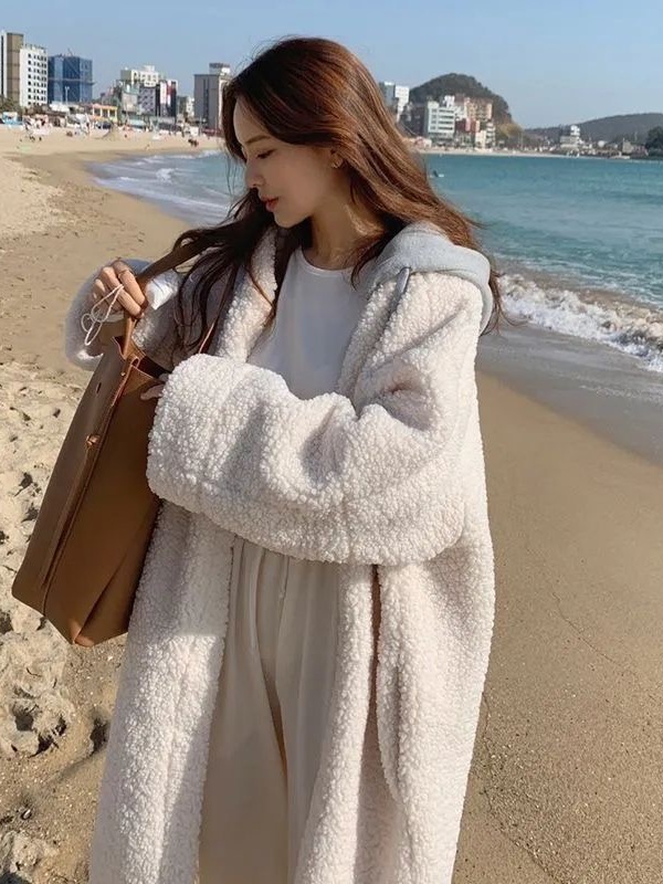 Street Fashion Jacket - Ladies Hooded Lamb Fur Jacket Thickened