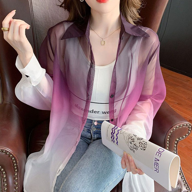 Street Fashion In Korea - Fashion Gradient Color Chiffon Shirt Women