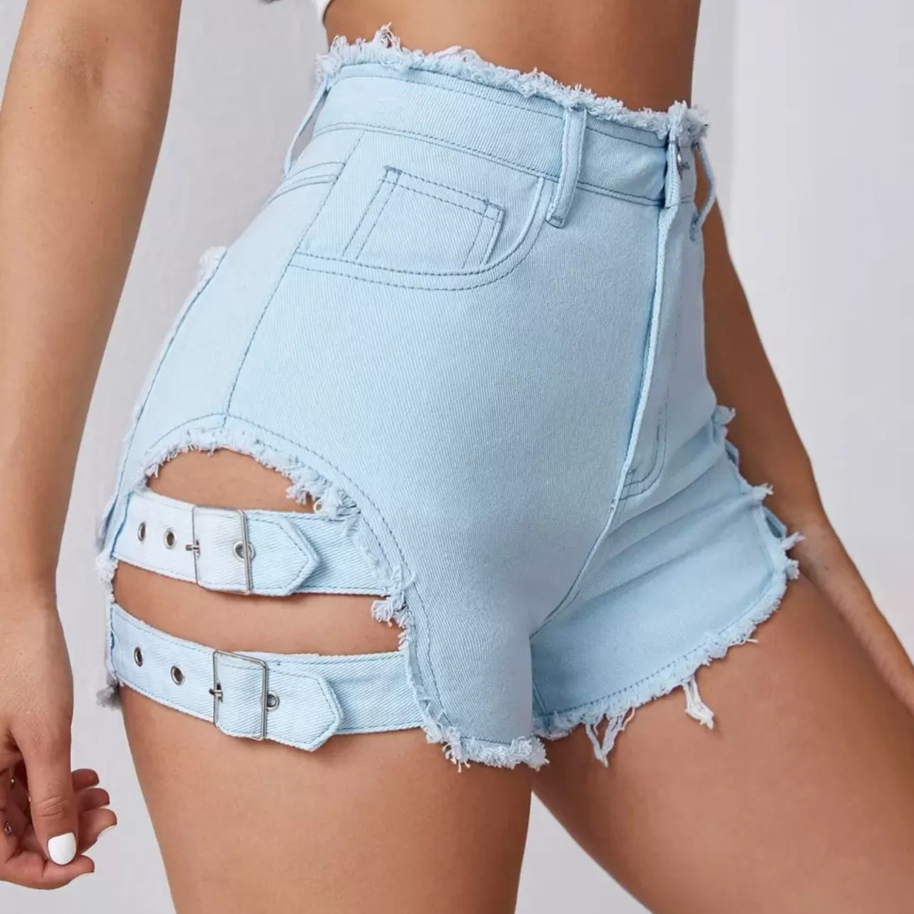 Street Fashion Hot - Women High Waist Denim Shorts Distressed