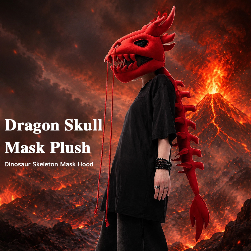 Street Fashion In Chinese - Dragon Skull Spine Plush Hood Long
