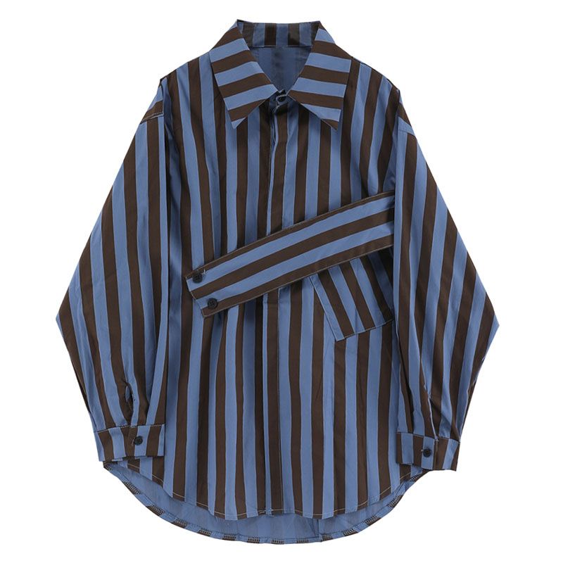 Street Fashion In Korea - Korean striped shirt with asymmetrical personality,
