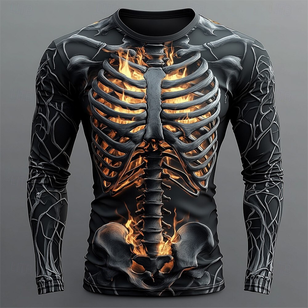 Fashion Streetwear - Men's 3D Flame Skull Pattern T-Shirt