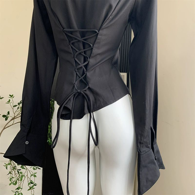 Gidyq Women Black Bandage Shir - Street Fashion In Korea review and price