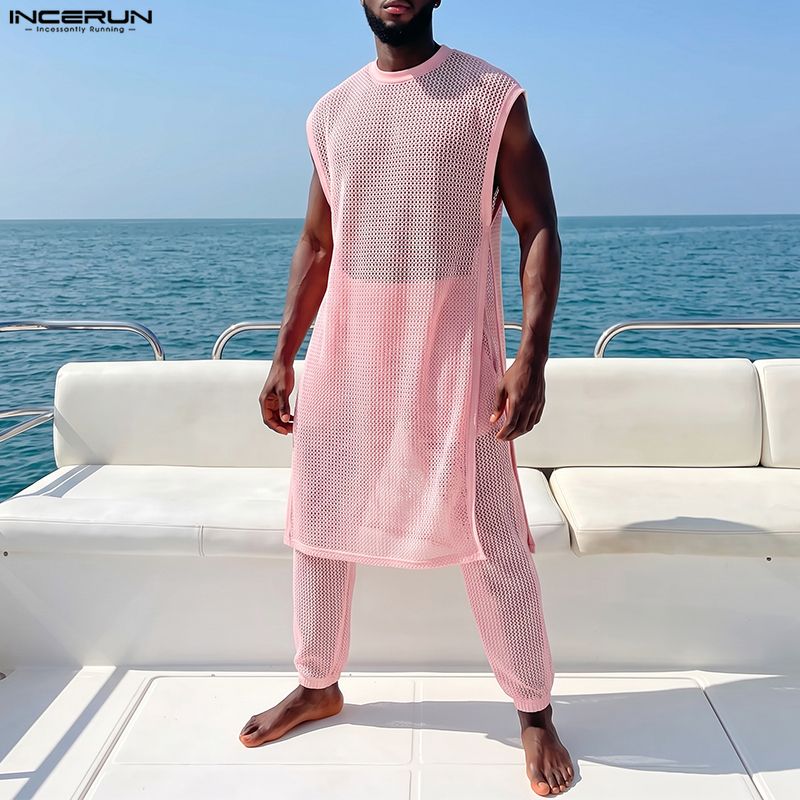 INCERUN Men Sets Mesh See Thro - Fashion Streetwear review and price
