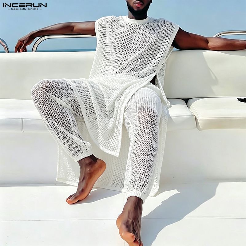INCERUN Men Sets Mesh See Thro - Fashion Streetwear review and price