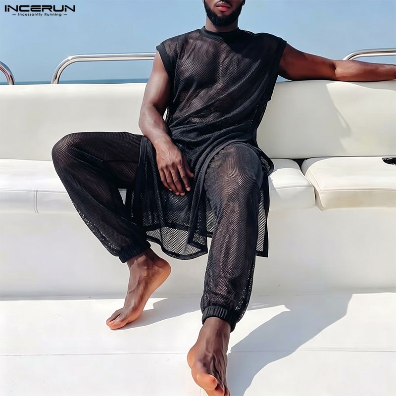 INCERUN Men Sets Mesh See Thro - Fashion Streetwear review and price