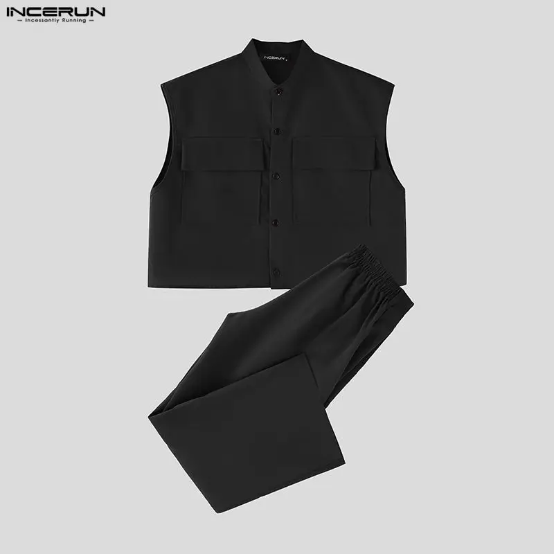 INCERUN Men Sets Solid Sleevel - Fashion Streetwear review and price