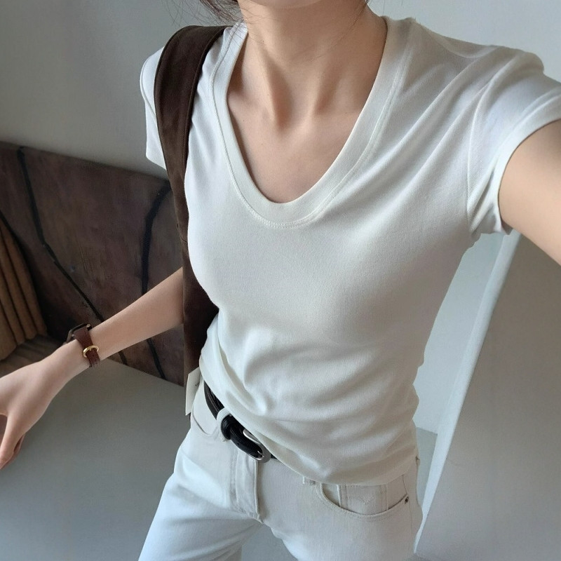 U-Neck Shoulder Short Sleeve T - Fashion Streetwear review and price