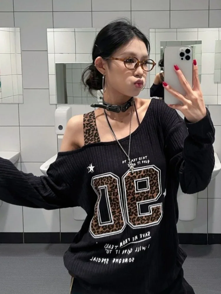 Y2K Patchwork Leopard Print T- - Fashion Streetwear review and price
