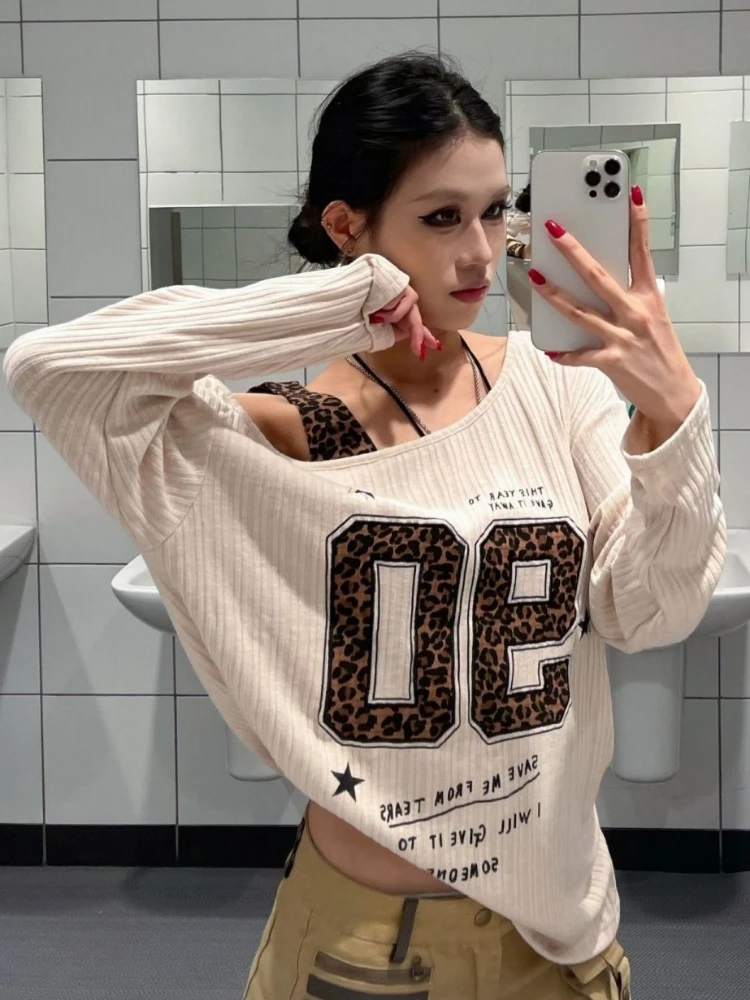 Y2K Patchwork Leopard Print T- - Fashion Streetwear review and price