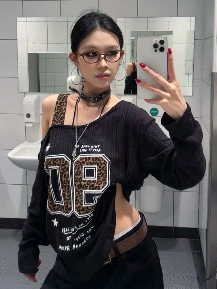 Y2K Patchwork Leopard Print T- - Fashion Streetwear review and price