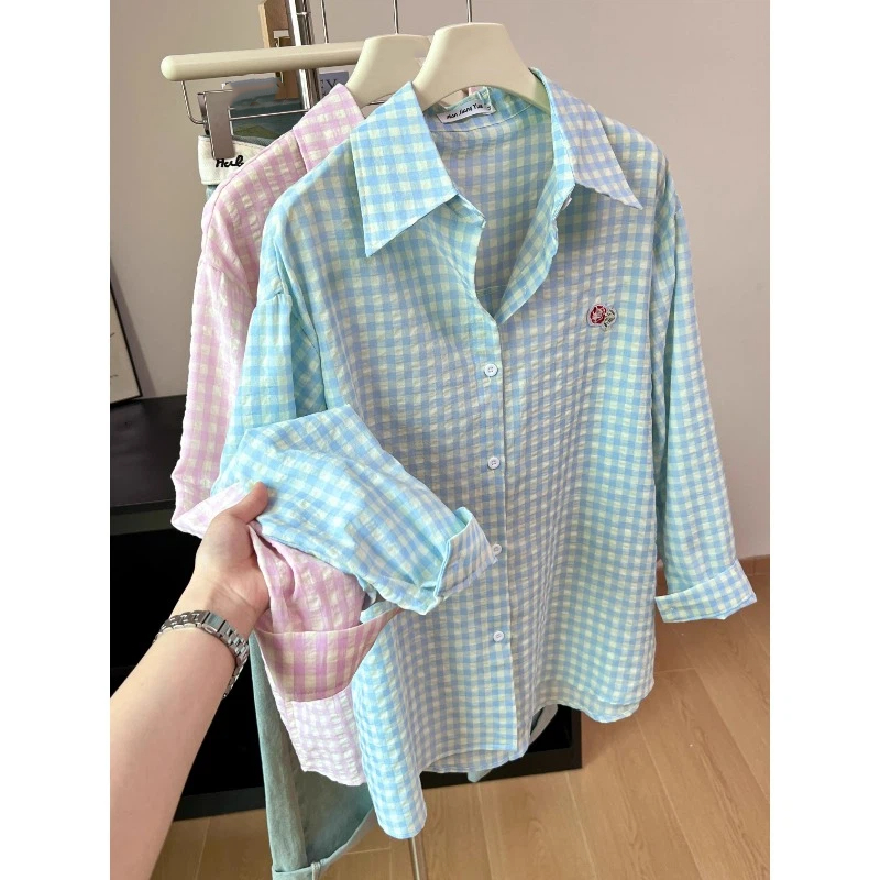 Embroidery Flower Plaid Design - Street Fashion In Korea review and price