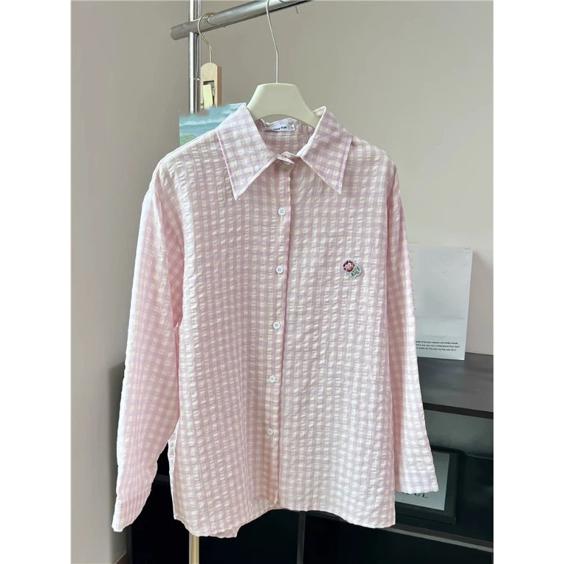 Embroidery Flower Plaid Design - Street Fashion In Korea review and price