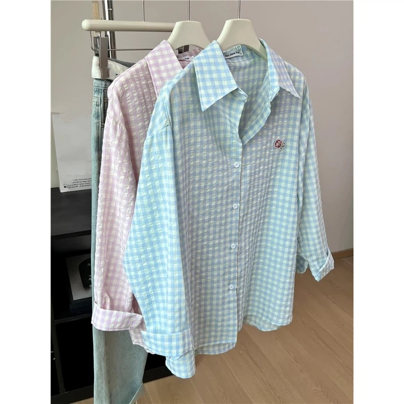 Embroidery Flower Plaid Design - Street Fashion In Korea review and price