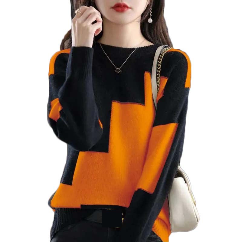 Fashion O-Neck Spliced Knitted - Street Fashion In Korea review and price