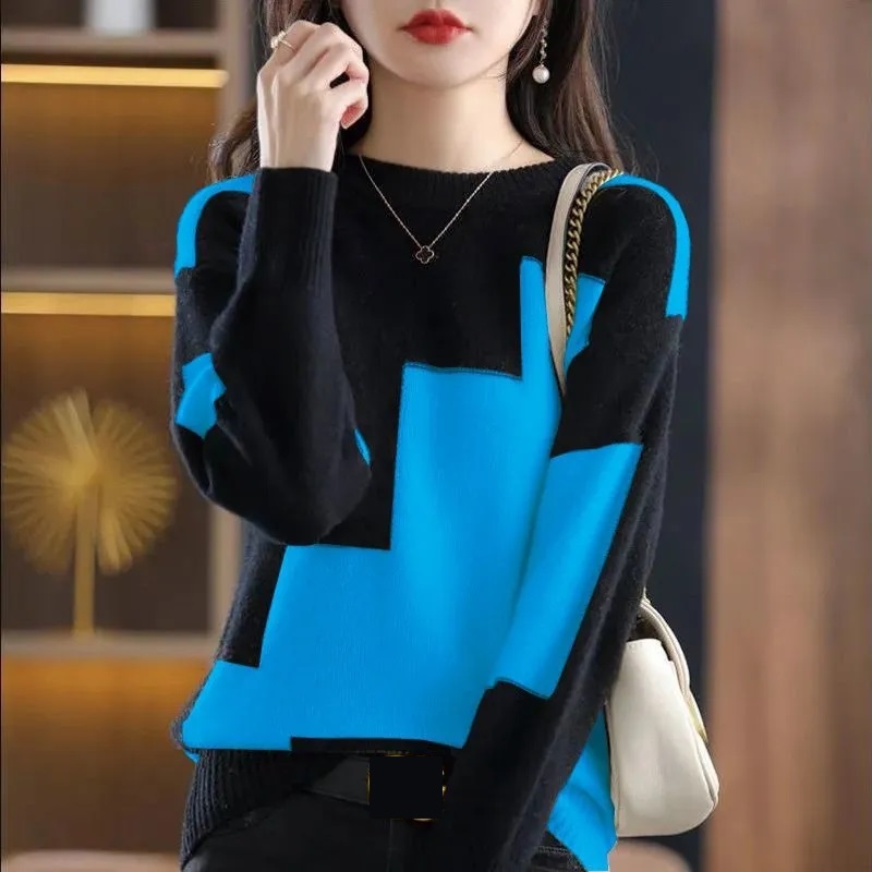 Fashion O-Neck Spliced Knitted - Street Fashion In Korea review and price
