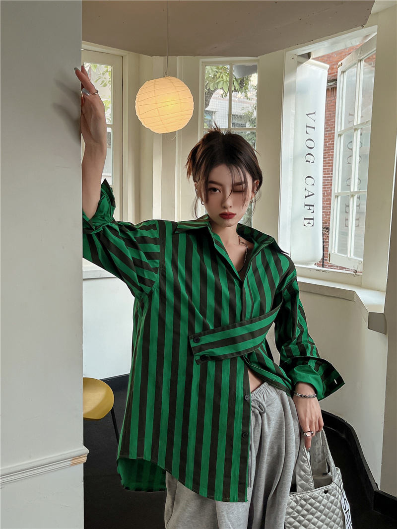 Korean striped shirt with asym - Street Fashion In Korea review and price