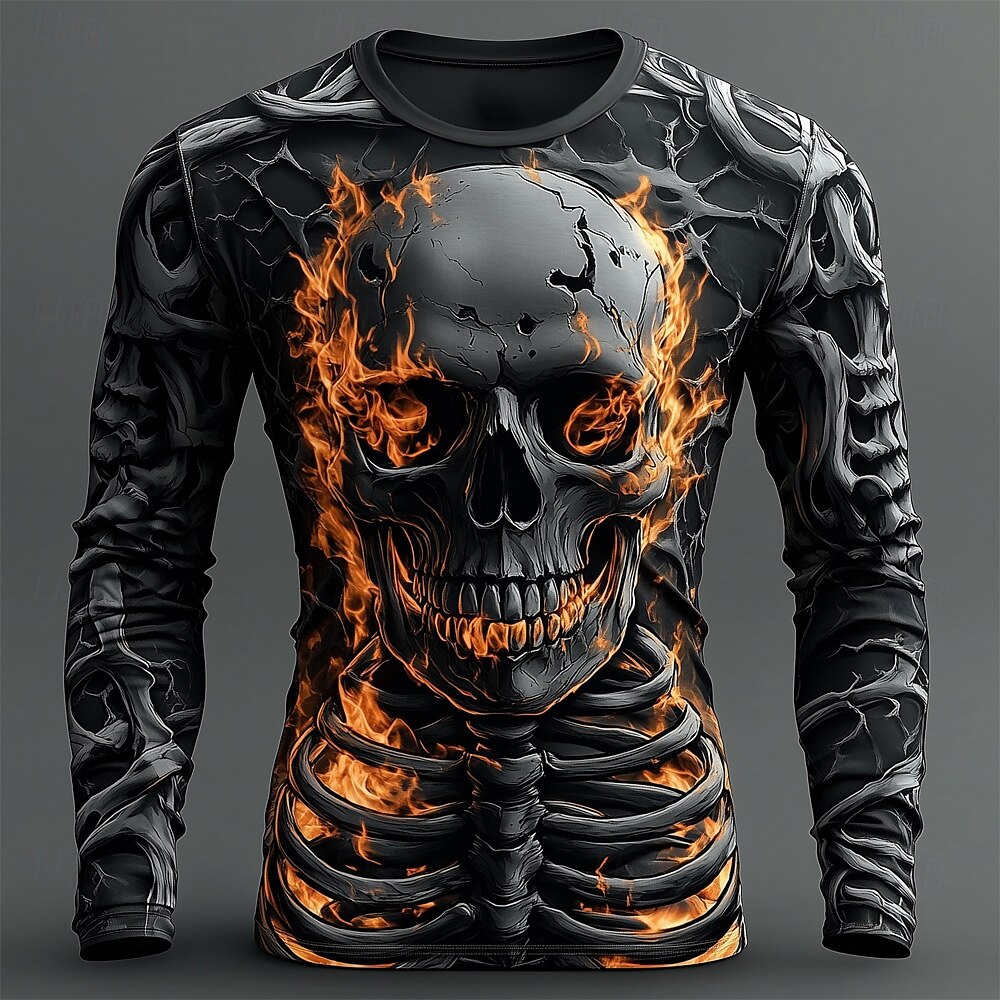 Men's 3D Flame Skull Pattern T - Fashion Streetwear review and price