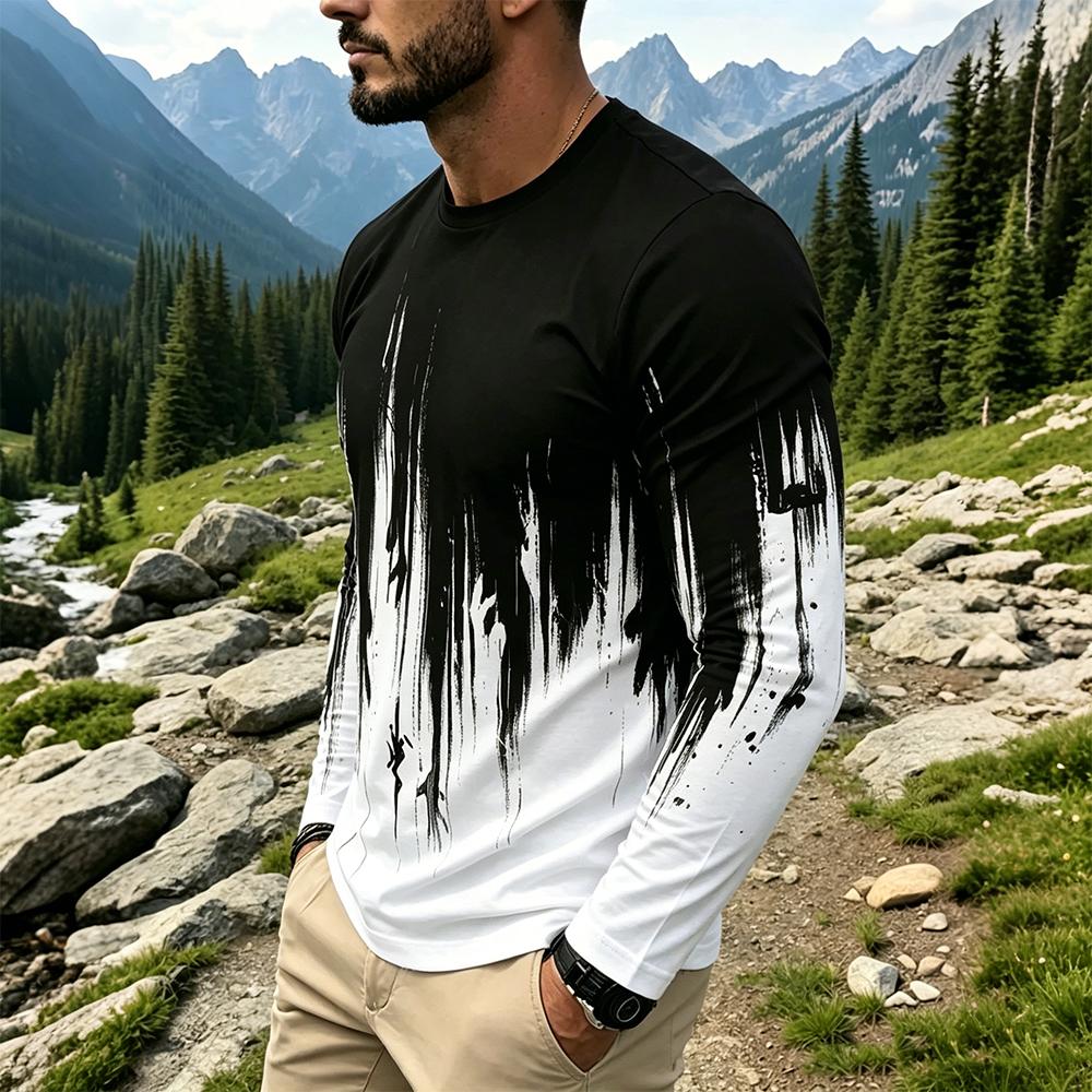 Men's Gradient Ink Splash Long - Fashion Streetwear review and price